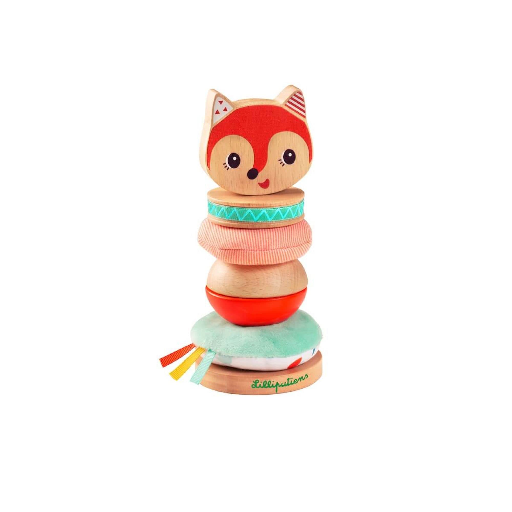 LILLIPUTIENS, Stacking Pyramid for Kids Alice the Fox, Educational toy in wood and fabric