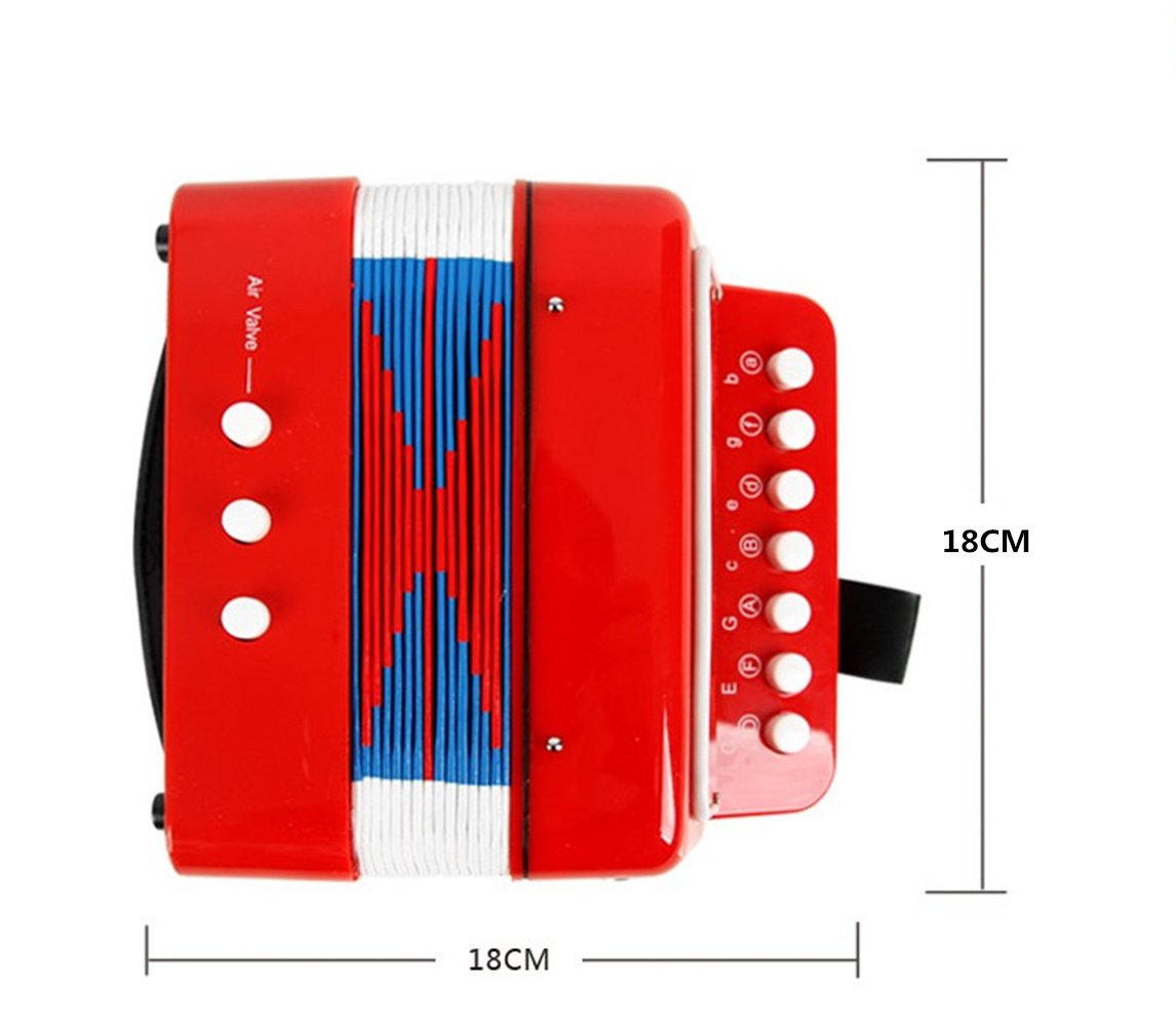 Instrumentos de teclado de juguete de acordeón con botones para niños con 7 teclas de agudos, 3 válvulas de aire, correa de mano, juguete musical (negro)