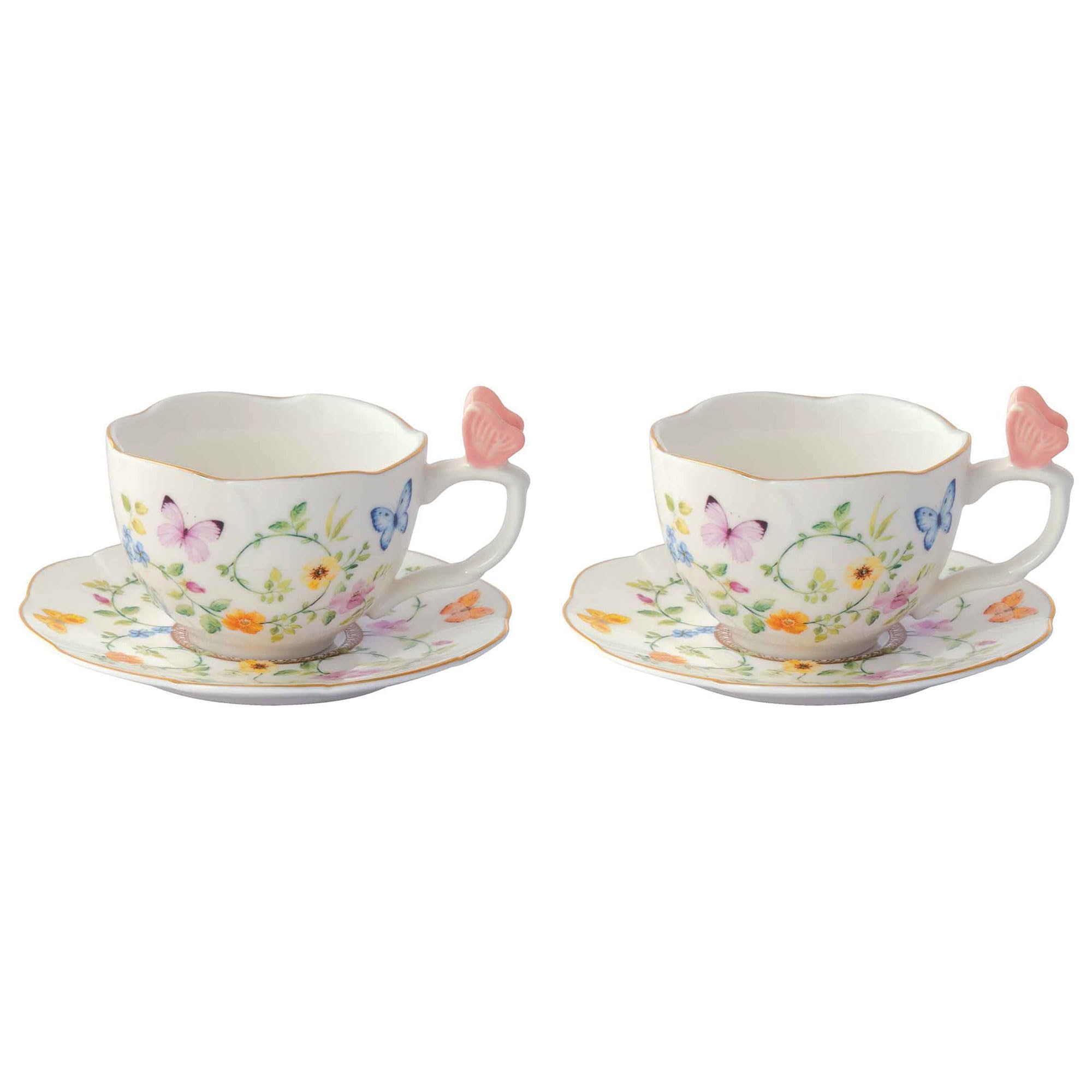 EASY LIFE Dancing Butterflies Set 2 Tasses à café avec soucoupe 120ml Porcelaine