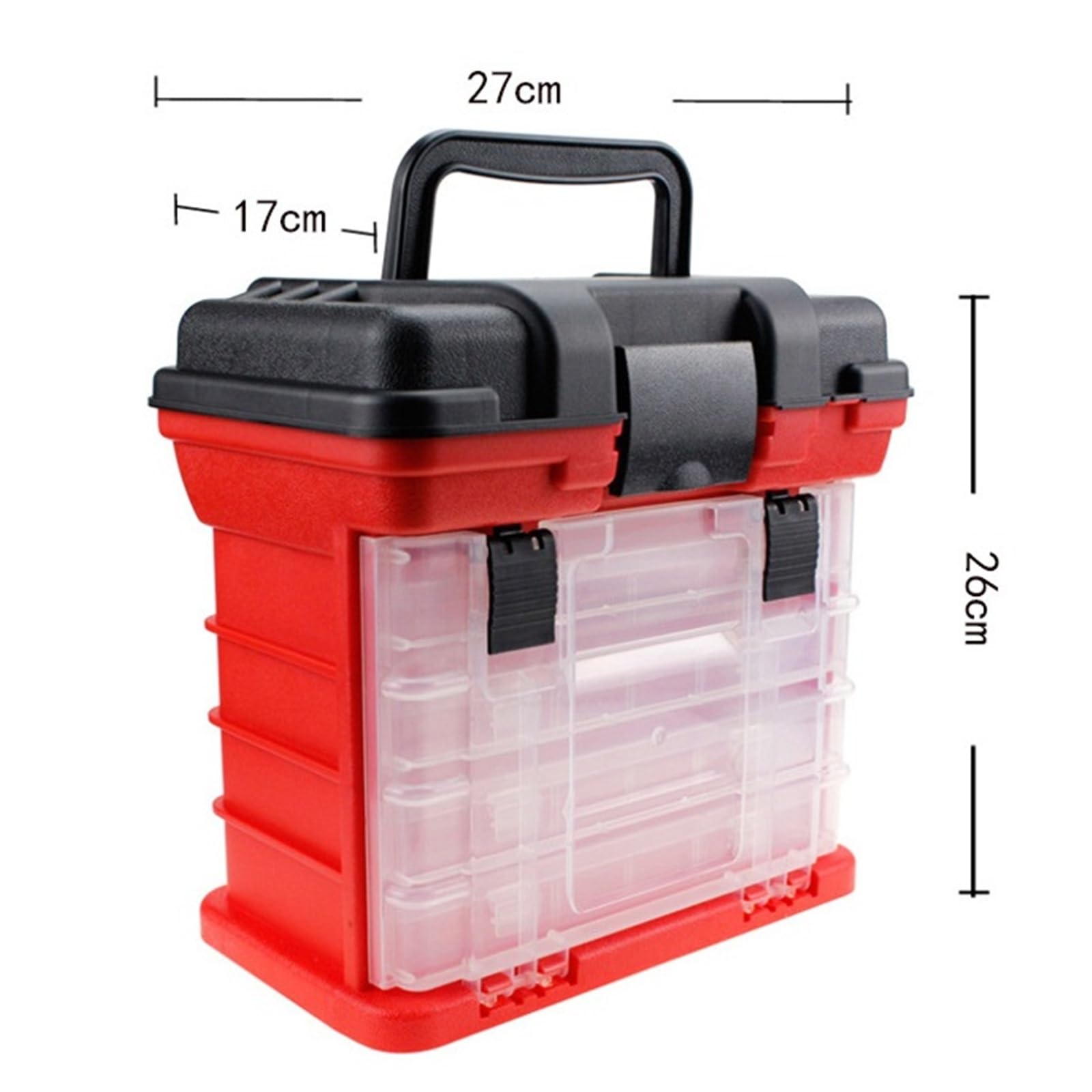 Cassetta Portautensili A 4 Livelli, Organizer Multi Scomparto Minuteria Con Vano Superiore E Scomparto Per Attrezzatura Da Pesca(Red)