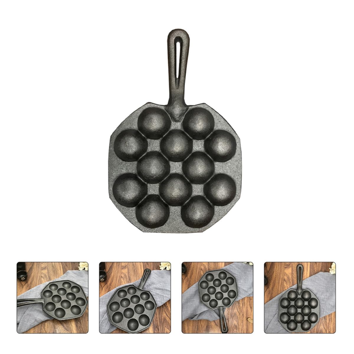 Amosfun Backzubehör Gleichmäßige Hitzeverteilung und Restaurant Küche Takoyaki Pfanne aus Eisen mit 12 Löchern Antihaft Ergonomischer Griff 2 Stück