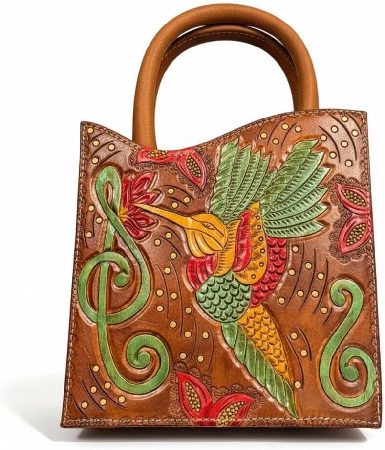 ELEGANCIA Women's Handcrafted Tooled Genuine Leather Shoulder Bag | Top Handle, Small Purse, Adjustable Strap, Removable Strap, Elegant