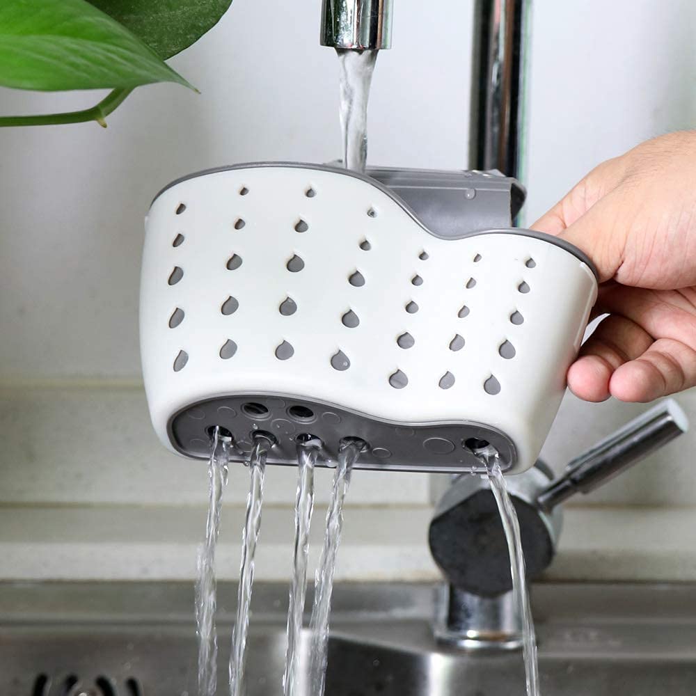 Amazon.com - EC ELEGANTCHARM Kitchen Sink Caddy Sponge Holder Silicone  Plastic Soap Holder Hanging Ajustable Strap Faucet Caddy with Drain Holes  for Drying