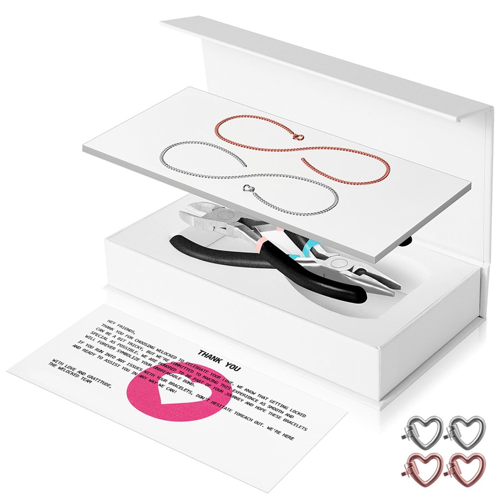 Set di braccialetti permanenti per coppie, kit per la creazione di gioielli, serate romantiche, anniversari, idea regalo premurosa, kit per, 1 Argento 1 Oro Rosa, Lunghezza della catena: 23