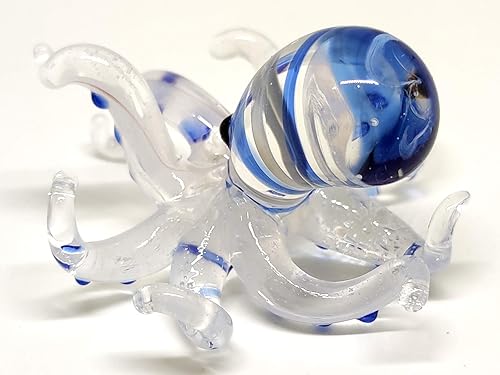 Miniatura 3 de Pulpo diminutas figuras artísticas de vidrio soplado a mano en miniatura de animales marinos, regalo coleccionable para decorar (blanco y azul)