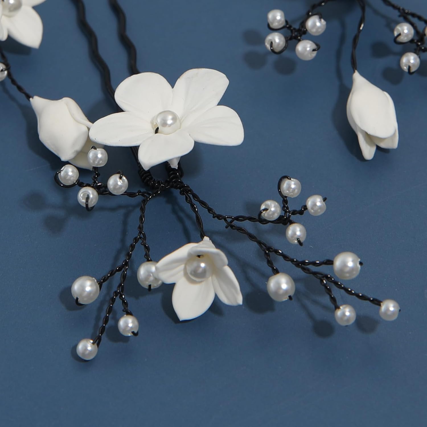 Handmade Bridal Wedding Hair Pins 7Pcs White Flower Pearls Hair Clips Bridal Wedding Hair Accessories for Women Girls Brides Bridesmaid - Image 8