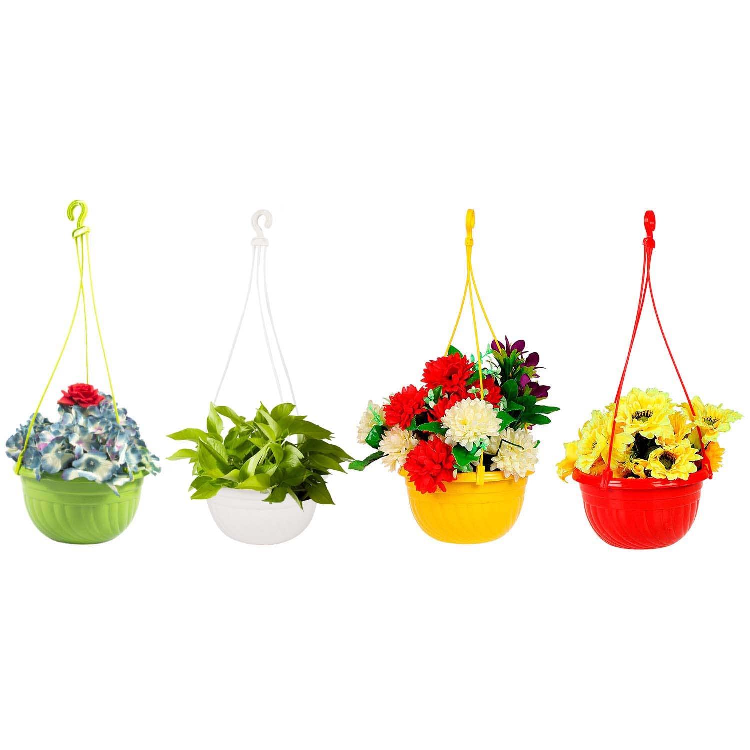 Klassic Round Plastic Solid Look Hanging Planter | Indoor and Outdoor Light Weight Plant Hanger for Balcony and Railing | Home Decor Pot in Multicolor | Set of 4 (B0748T4LF9) Amazon Price History, Amazon Price Tracker