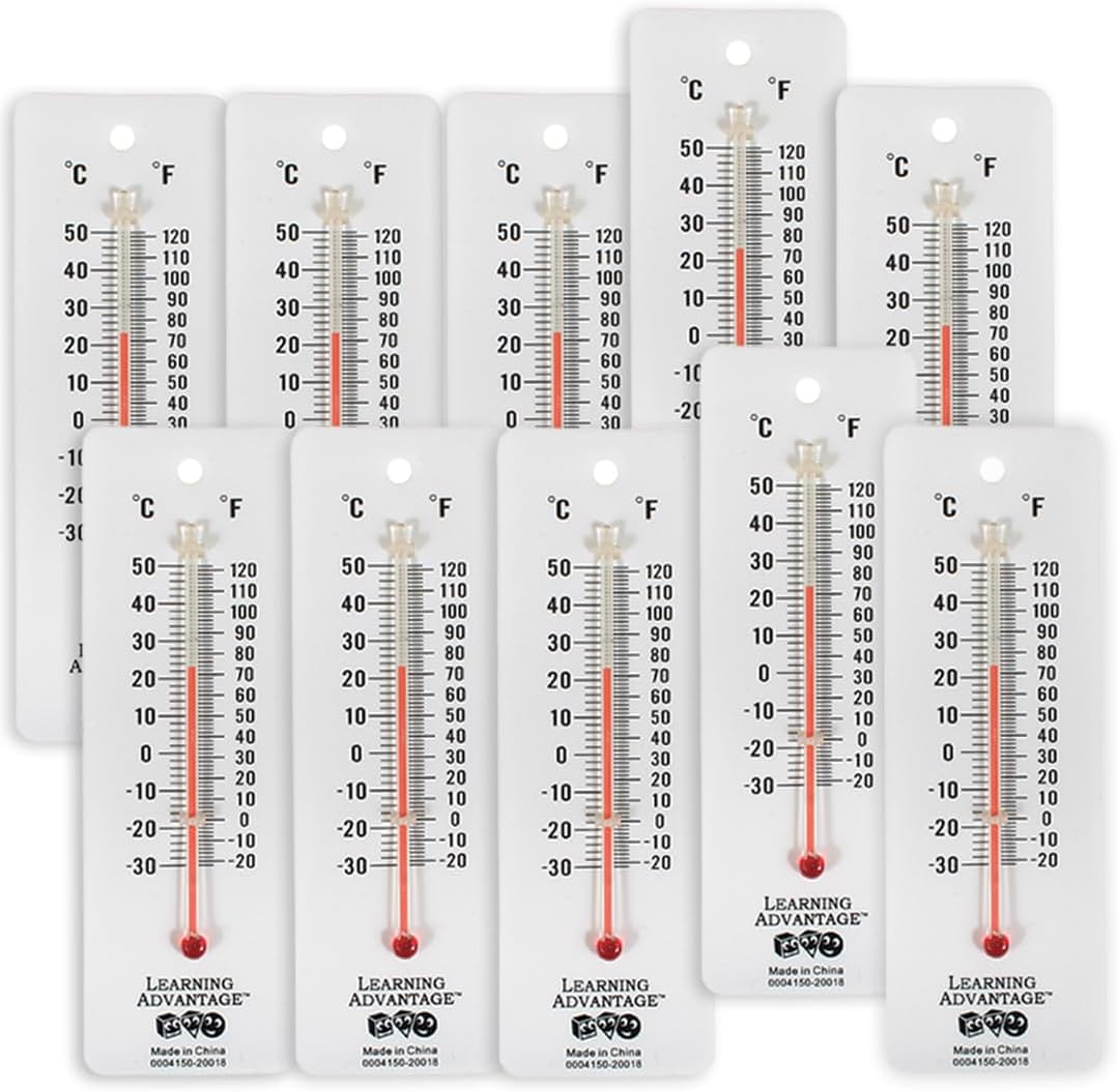 Student Thermometers - Set of 10 - Dual-Scale - Mercury-Free - Easy to Read, Indoor Science and Classroom Use