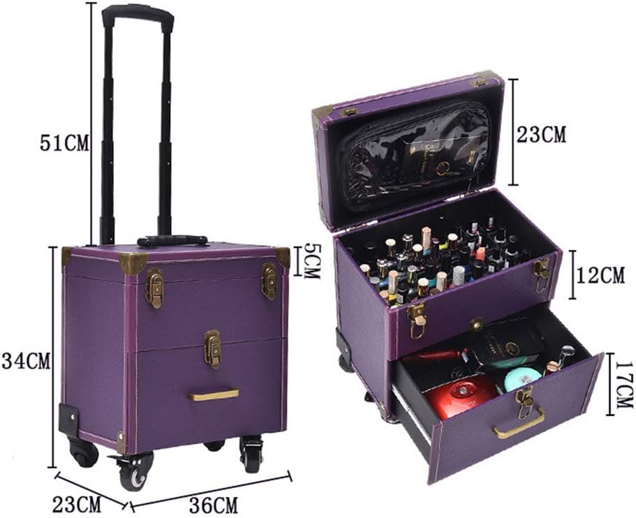 Trolley Cosmetic Case Professional Multi-Layer Drawer e Large Vanity Case Capacity Nail Storage Box Toolbox (Purple)