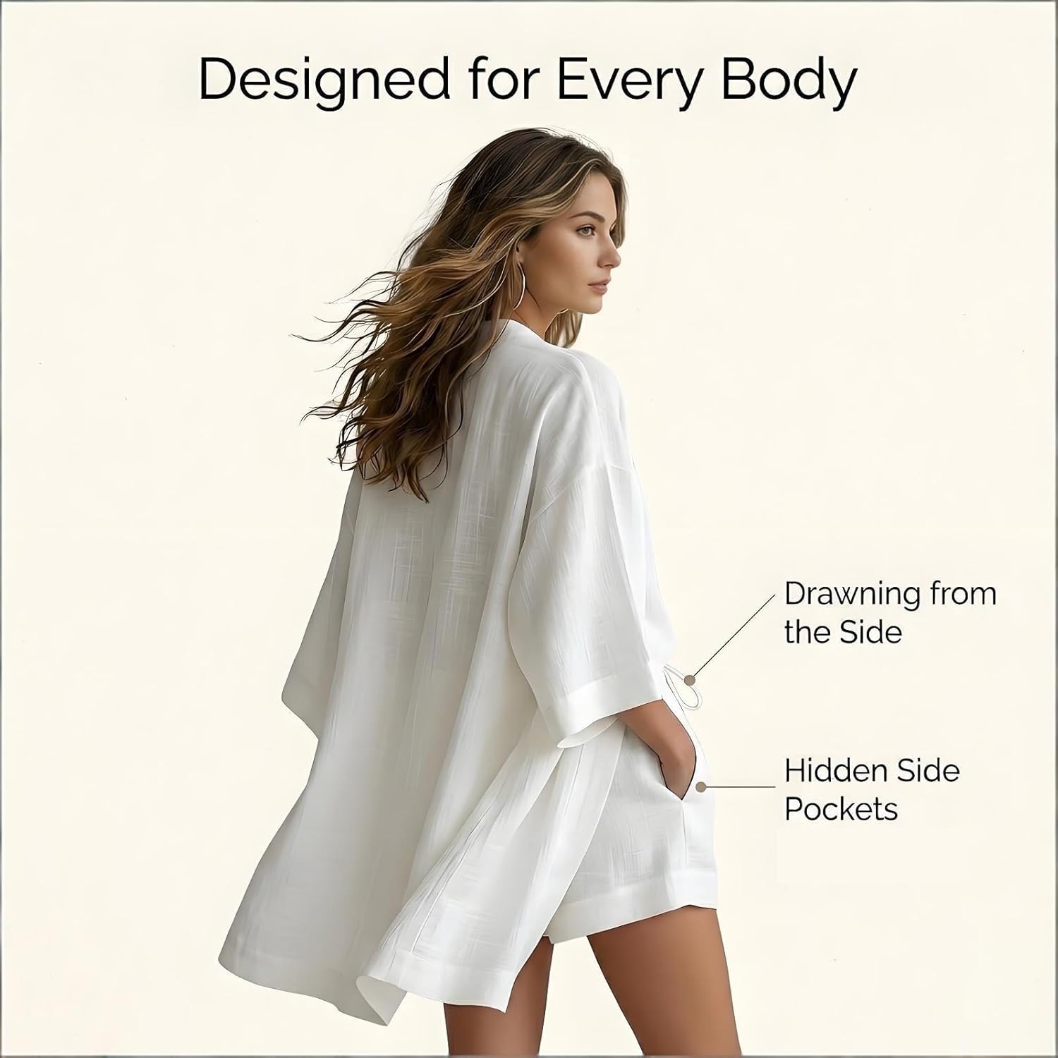 Women's White Loose Cardigan and Drawstring Shorts Three-Piece Set Summer Casual Matching Outfits for Beach Vacation