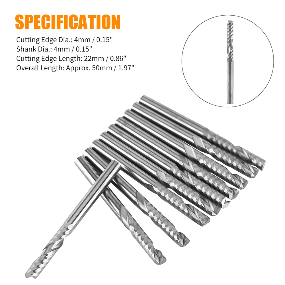 Fresas de extremo, 10 piezas Fresas de extremo en espiral de carburo de tungsteno de vástago de 4 mm Fresas Fresas de una sola flauta Fresas CNC Fresas para aplicaciones de fresado industrial
