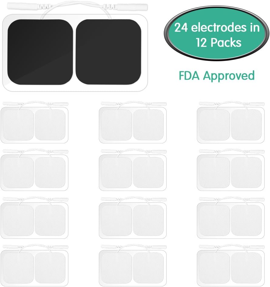 2" Square TENS/EMS Unit Electrode Pads，24 Pack Reusable and Self-Adhesive Pads for Your TENS Unit or Electronic Muscle Stimulator, FDA Approved Medical Grade and Non-Irritating Design by Sekmet