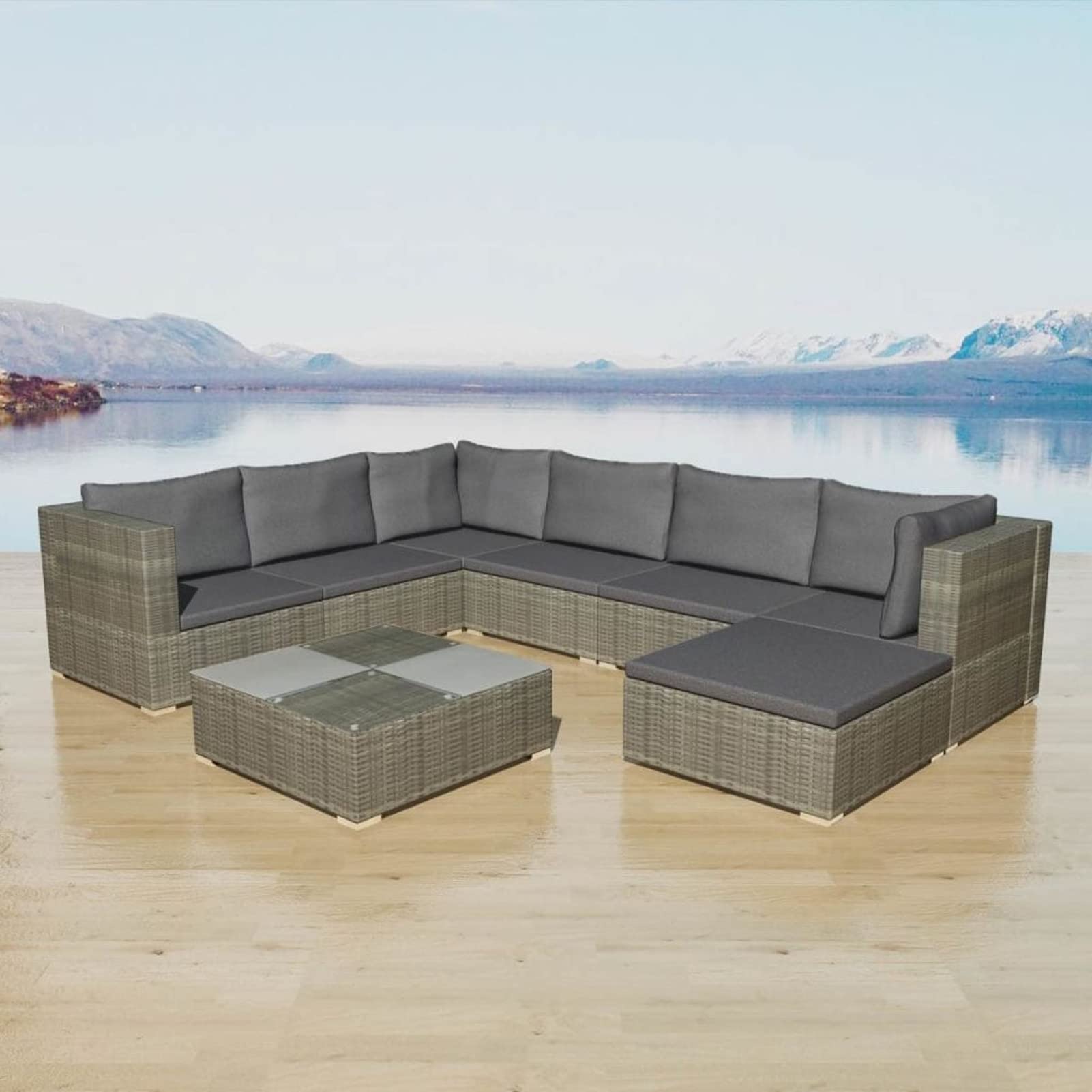 xinxinxiang 8 Piece Patio Set with Cushions Outdoor Patio Furniture Patio Furniture Set Patio Conversation Sets Garden Furniture Poly Rattan Gray - 42837