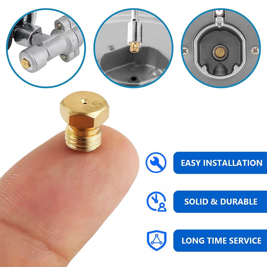 Iniettore Gas Fiamma 0.9 Mm - Ugello A Getto Per Bruciatore In Ottone Filettato 1/4 1/8