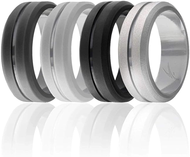 Fede Nuziale In Silicone Da Uomo, 4 Pezzi, Fedi Nuziali In Gomma Per Atleti, Fitness, Allenamento, Palestra, Sport, 8 Mm Di Larghezza, 2 Mm Di Spessore, Silicone - Foto 3