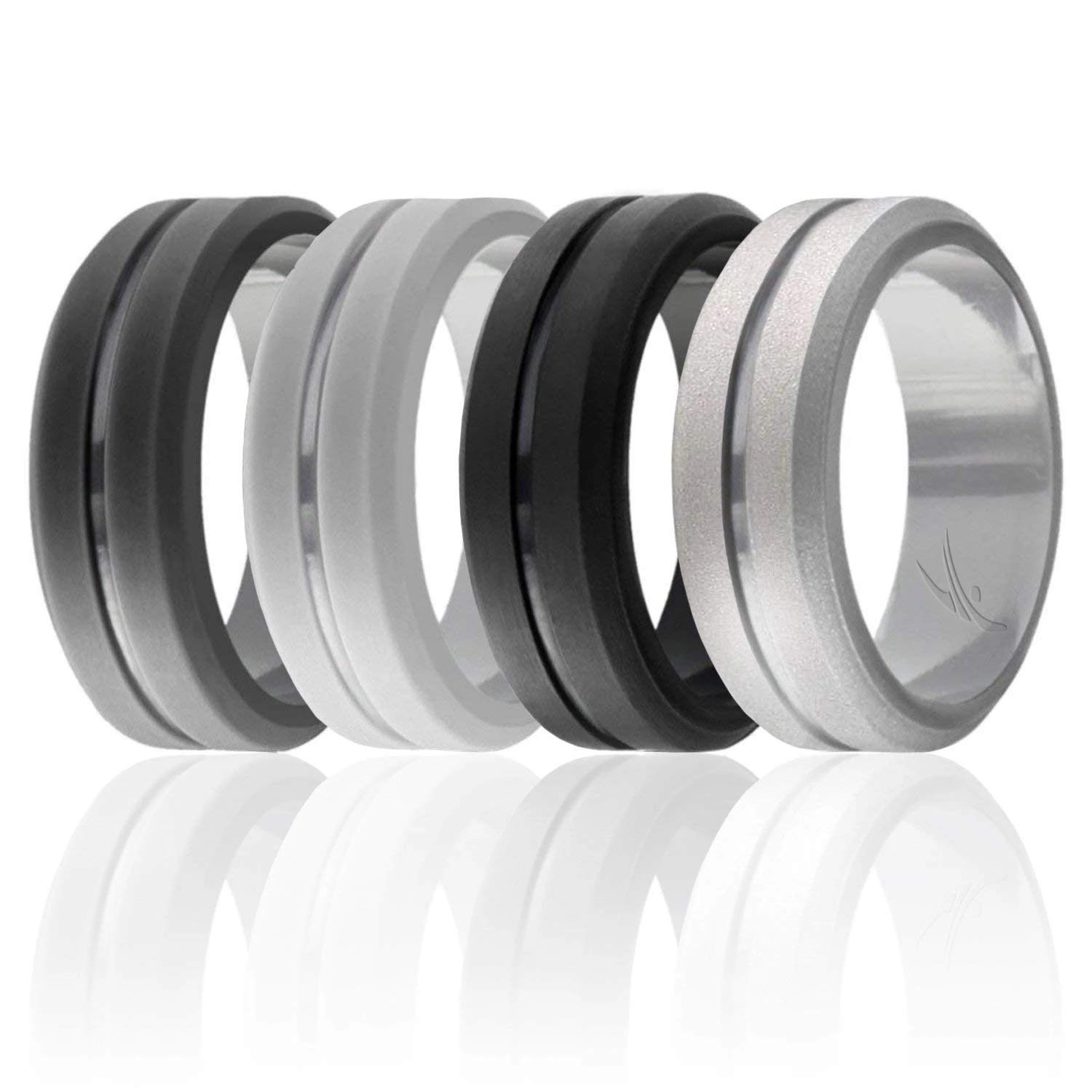 ROQ Silicone Wedding Ring for Men, Elegant, Affordable 8mm Silicone Rubber  Wedding Bands, Brushed Top Beveled Edges