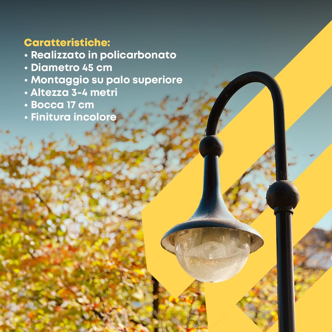 Globo Lampione da Esterno - Illuminazione Pubblica - Illuminazione Esterna - Policarbonato Incolore - Dimensioni: Ø 45 cm - Apertura: 17 cm