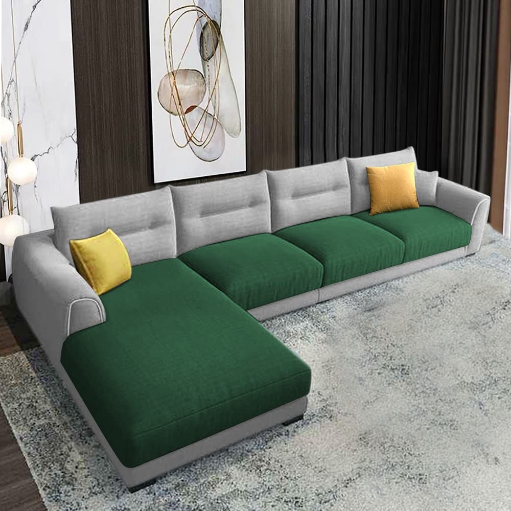 BRAXTON Harper LHS 6 Seater L Shape Sofa Set for Living Room (Green Grey Fabric)