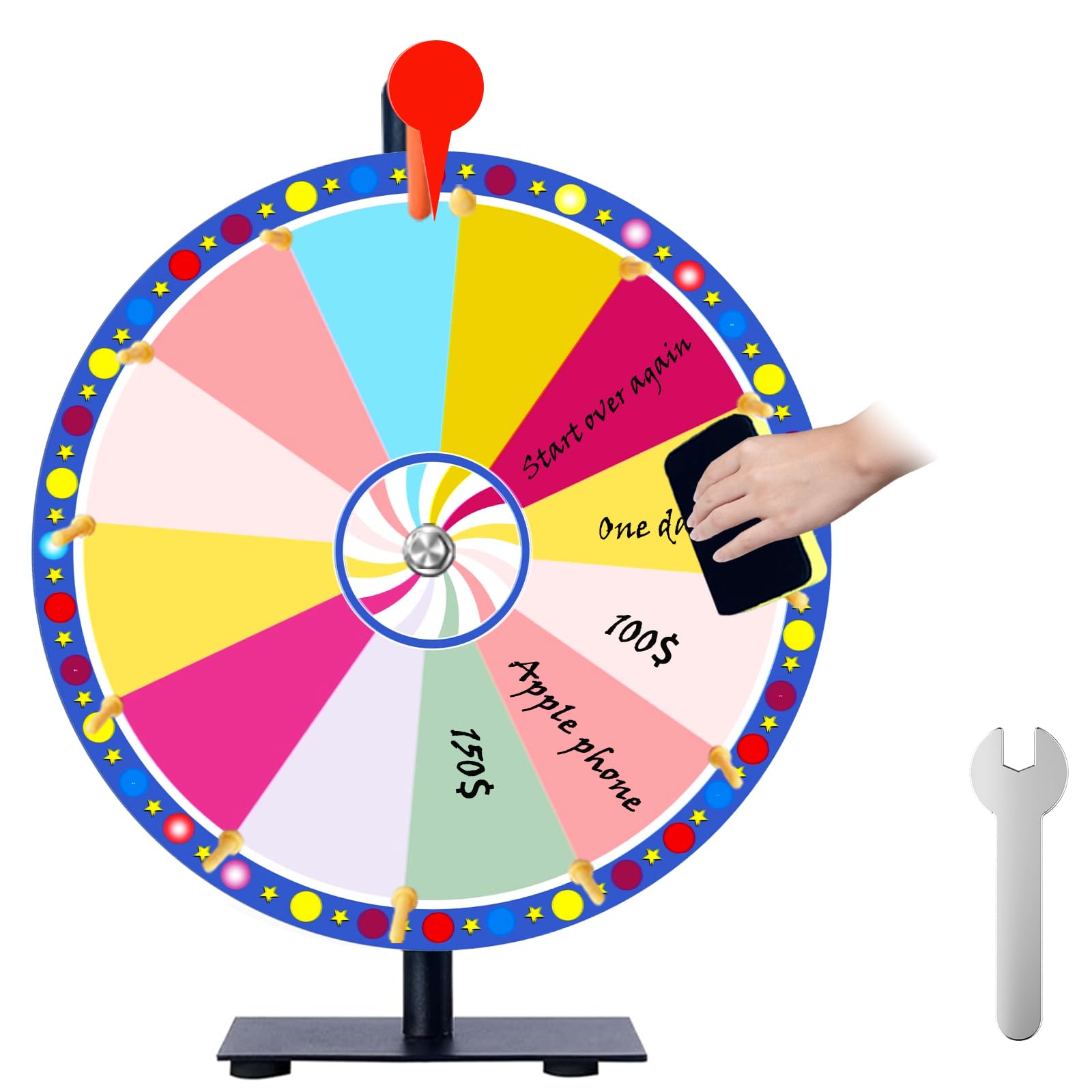 12 Inch Prize Wheel, Heavy Duty Colorful Spin Tabletop Roulette With Eraser for Trade Shows, Carnival Games, Spinning Party Pub