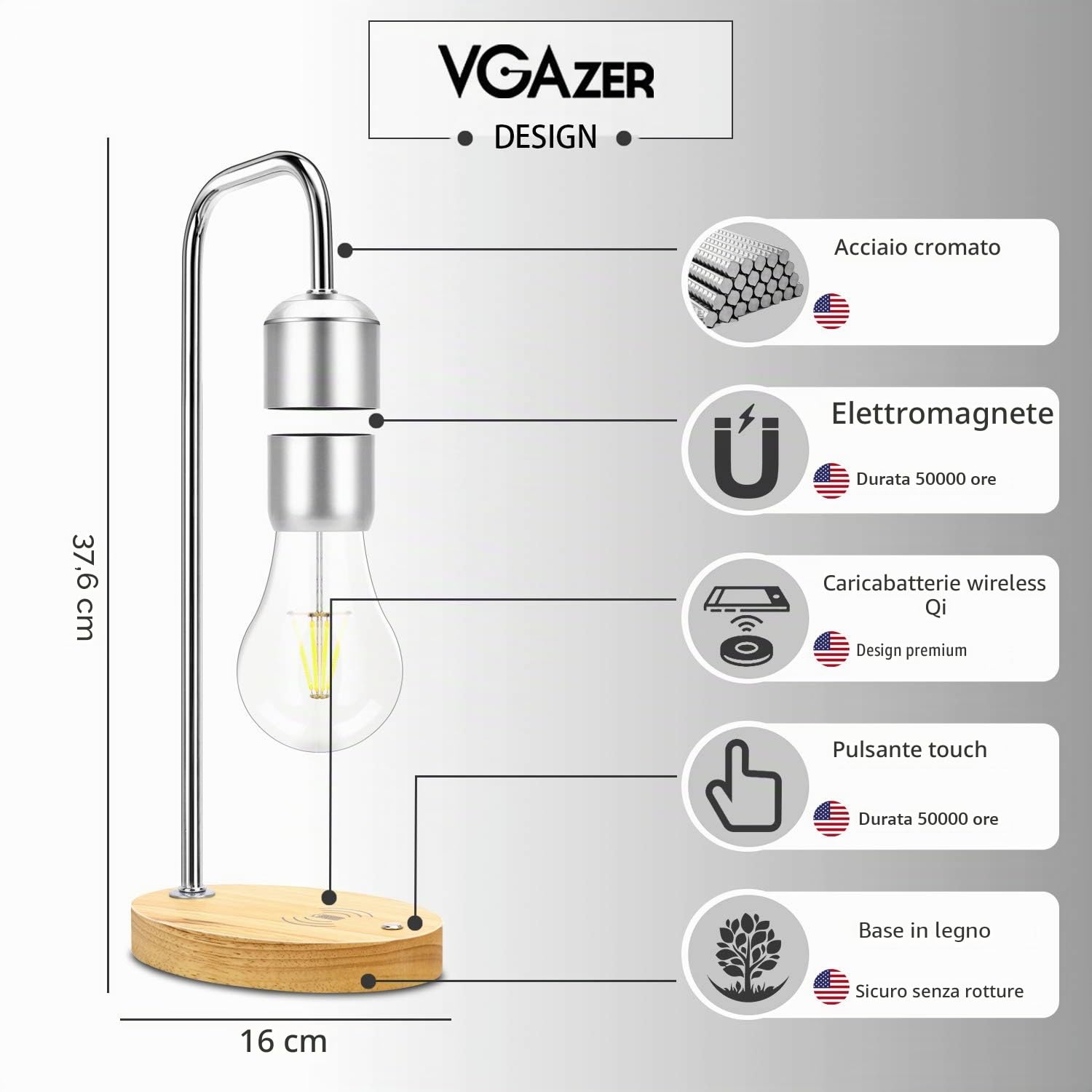 Lampadina magnetica a LED senza fili sospesa, ideale per lampada da scrivania, camera o ufficio, straordinaria idea regalo