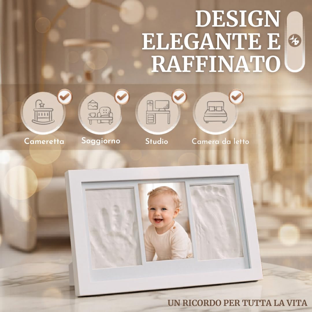 kit Impronte mani e piedi Neonato, Impronta Bambino, Cornice Impronte Digitali, Regalo Neonato, Battesimo, Bambino, Nascita. Argilla Antigrietta e Vetro Acrilico, Impronta Cane.