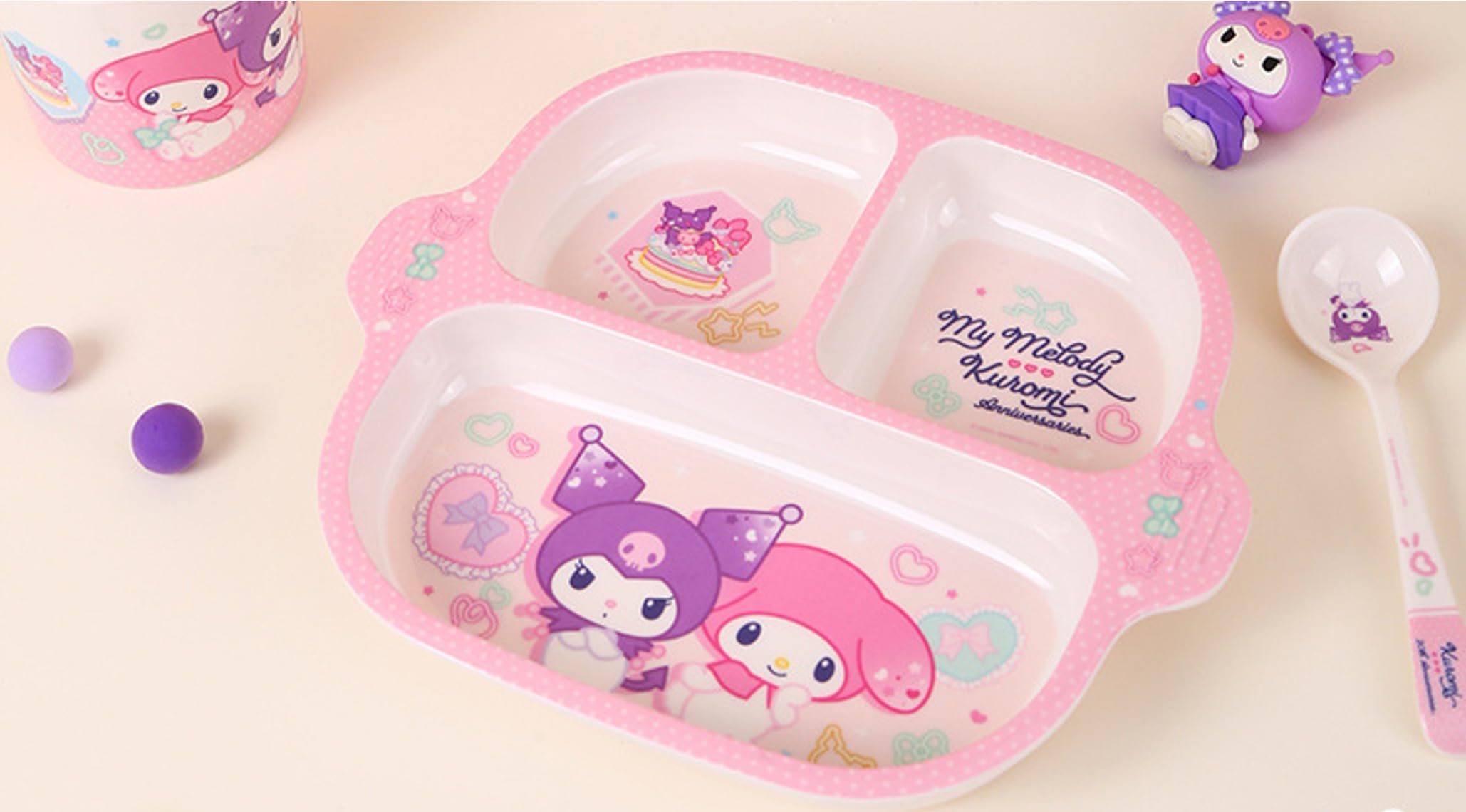 Kuromi & Melody Dinnerware Flatware Meal Set – Plate Bowl Cup Spoon, 4 pieces