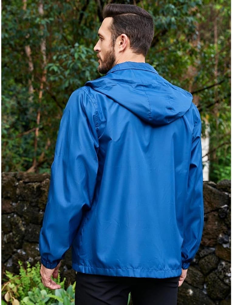 Mens Lightweight Windbreaker Waterproof Rain Jacket with Removable Hood