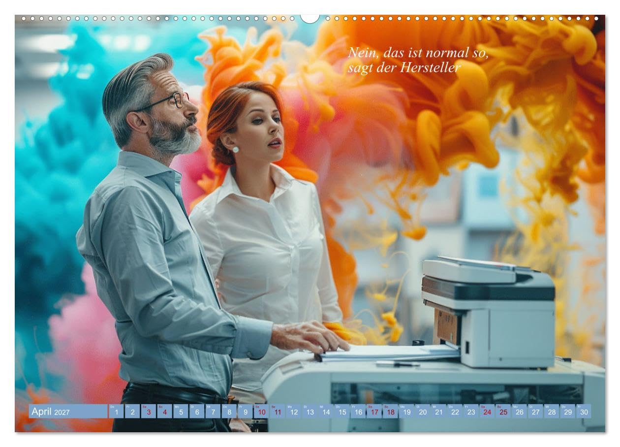 CALVENDO - Ich liebe jeden Tag im Büro (Wandkalender 2027 DIN A2 quer), Monatskalender: Arbeitswahn und Papierstau: Das Comedy-Bürokalender