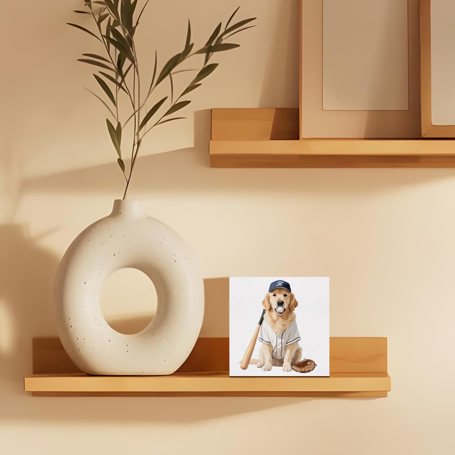 Funny Golden Retriever Baseball Wooden Box Sign,Baseball Sports Golden Dog Gifts for Women Men,Golden Retriever Wood Block Plaque Signs for Home Office Desk Table Shelf Decor,5x5 Inch image 4