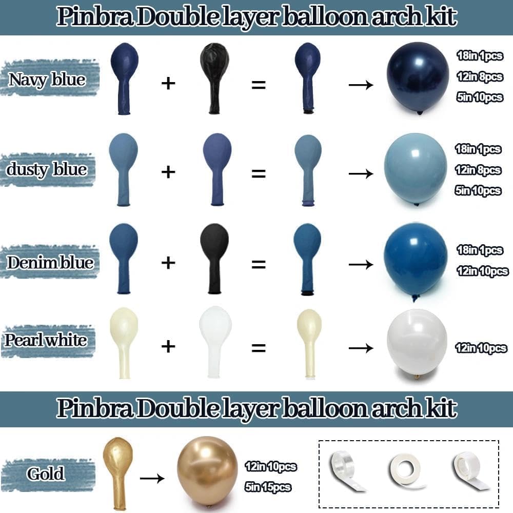 Navy Blue White Balloon Garland Double Stuffed Dusty Blue Gold Pearl White Balloons Beige Cream Balloon Arch Kit for Birthday Baby Shower Wedding Father's Day Graduation Party Decorations