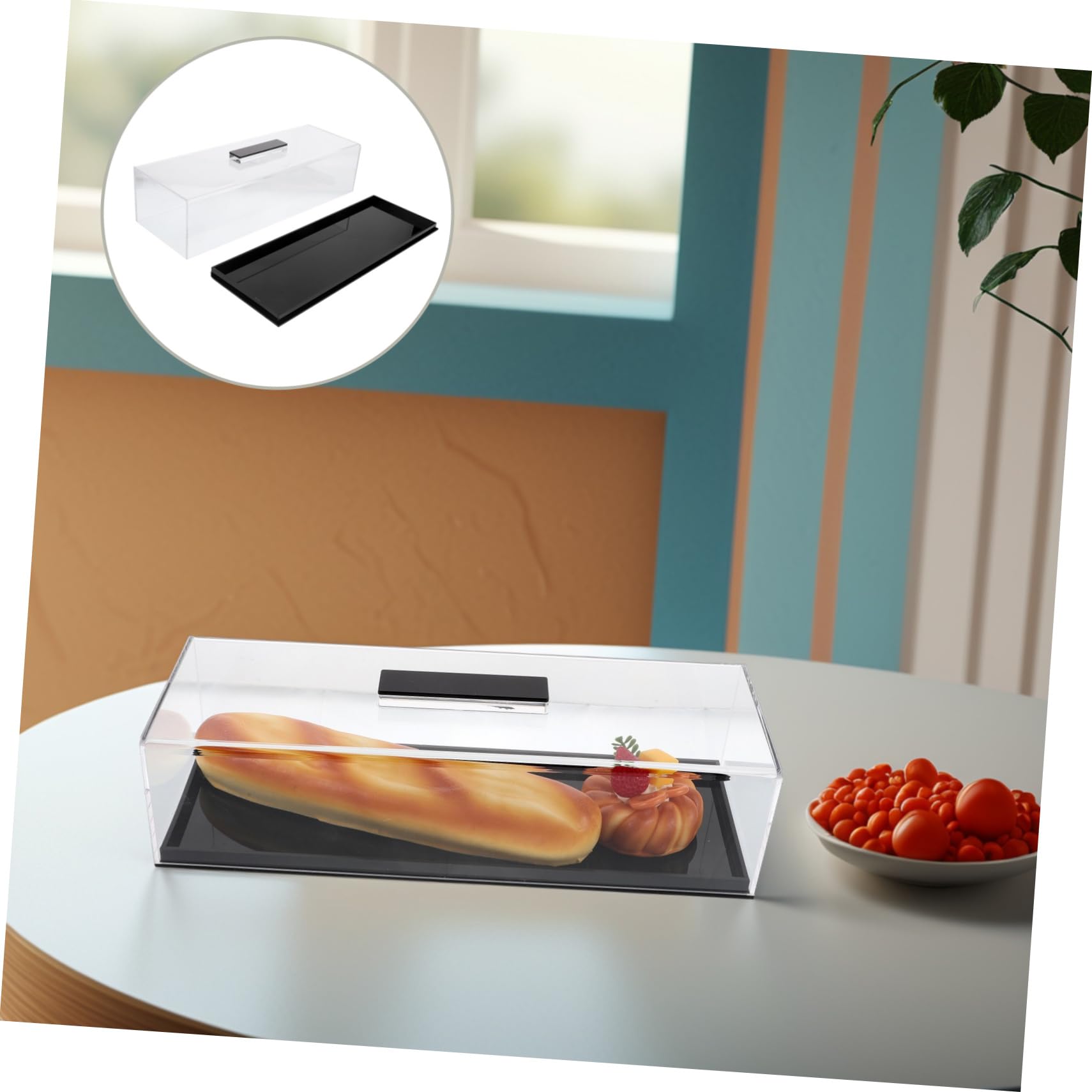 Mobestech Alzata per Dolci Rettangolare in Acrilico Nera con Coperchio | Display Trasparente, Formato Portatile Salvaspazio, per Dessert e Charcuterie