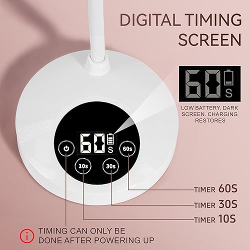 Miniatura 8 de AORAEM Lámpara de uñas LED UV, lámpara recargable de cuello de cisne para uñas de gel, 12 W, secado rápido, luz LED de uñas, secadora con 4