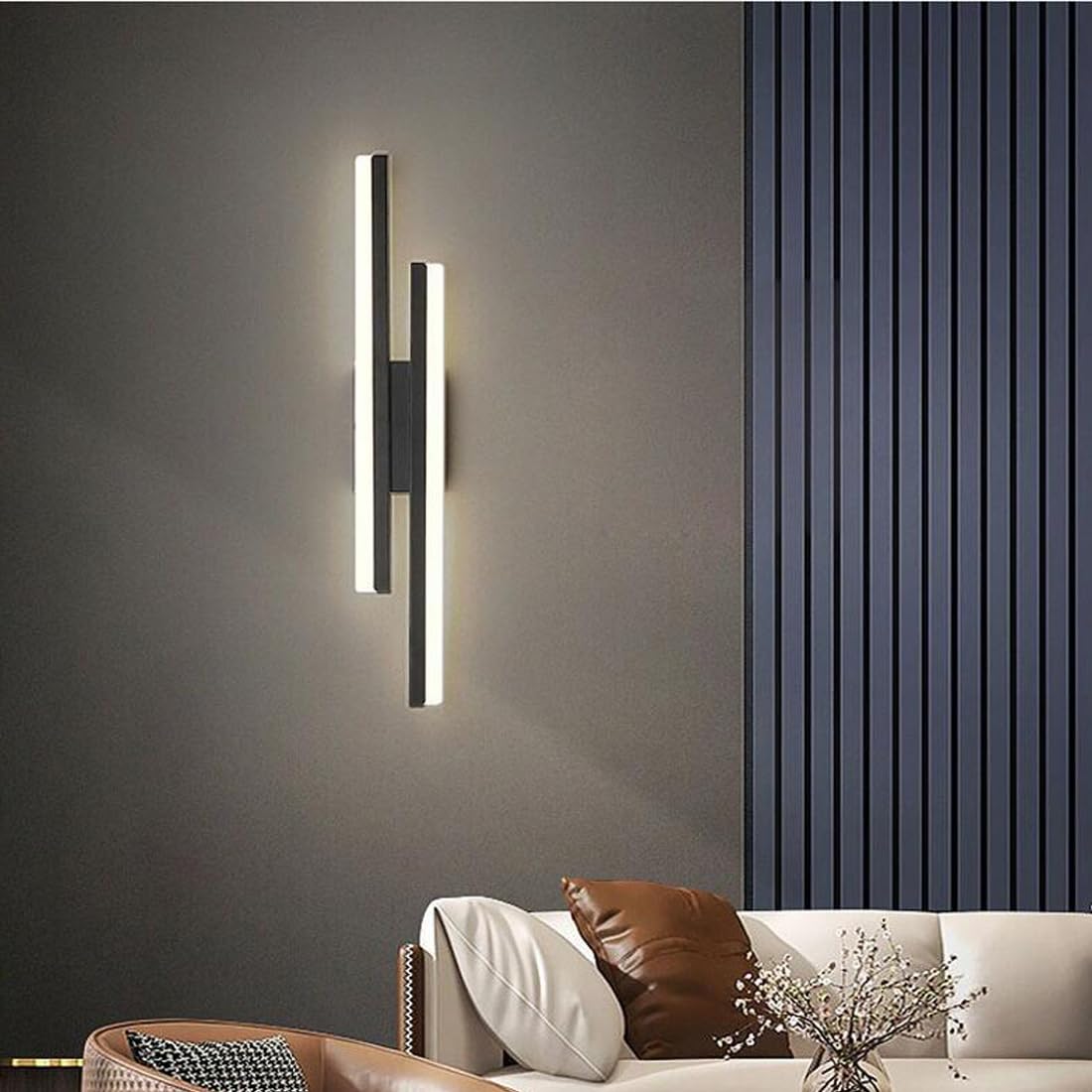 16W Wandleuchte Kreativ Korridor Lampe Schwarz Aluminium-Acryl-Schirm Wandlampe LED Dimmbar 3-Farben Schlafzimmer Nachttischlampe Modern Wandbeleuchtung für Flur Wohnzimmer Treppen Balkon Büro, 8*48cm