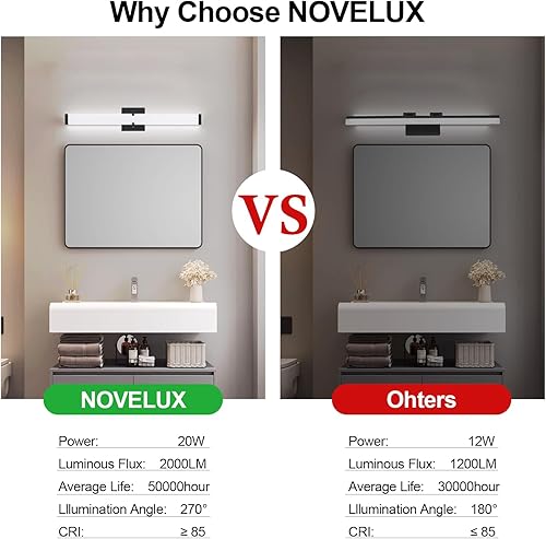 Miniatura 5 de Luz LED para tocador de baño, blanco frío, 5000 K, moderna, mate, accesorios de iluminación de baño 16 pulgadas, IP44, 20 W, equivalente a