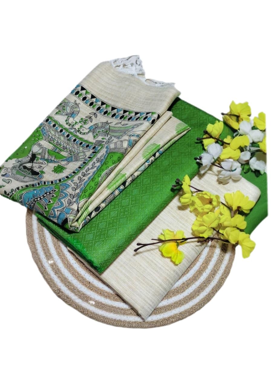 Women's Dress Material Set | Cotton Dupion Jute Blend Madhubani Printed Salwar Suit Fabric Size Full_2.5m Each approx-picture-15