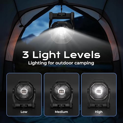 Miniatura 5 de Ventilador de camping portátil, batería de 20000 mAh, recargable personal con linterna LED, ventilador de tienda de playa al aire libre con 4