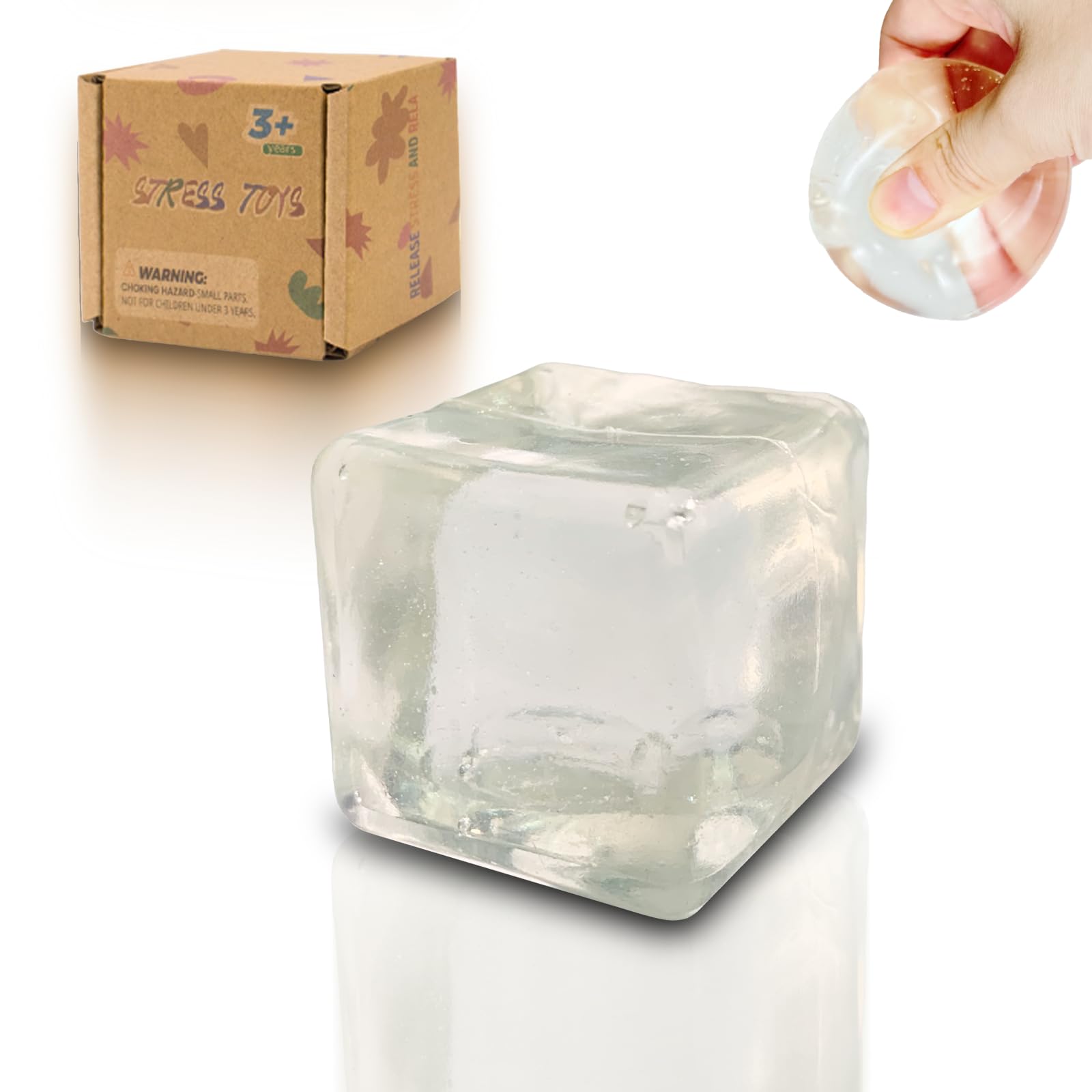 Graphinza Squeeze Toys Squishy Cubes Ice Cube Fidget Toy，Squishy Cubes Squeeze Toys，Sensory Fidget Toys Stress Cube Anxiety Relief for Kids and Adults Small Blue&Small Pink (New Small transparent) — image 1