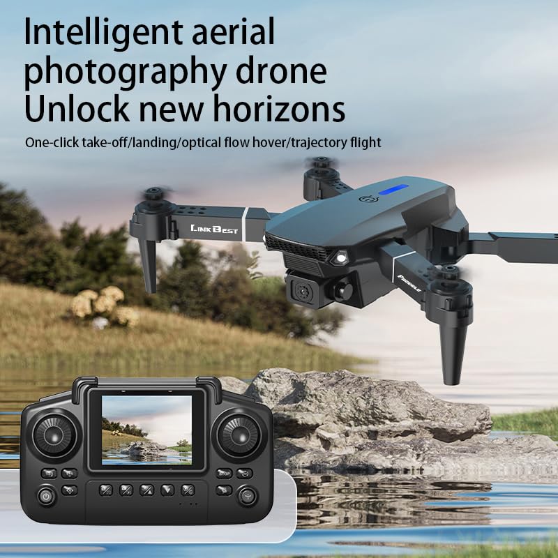 E88 Nova Drone con Telecomando a Schermo da 2.4" e Luci RGB, Trasmissione Video in Tempo Reale, Decollo/Rientro Automatico, Volo a Traiettoria - Drone Intelligente per Adulti e Principianti (black)