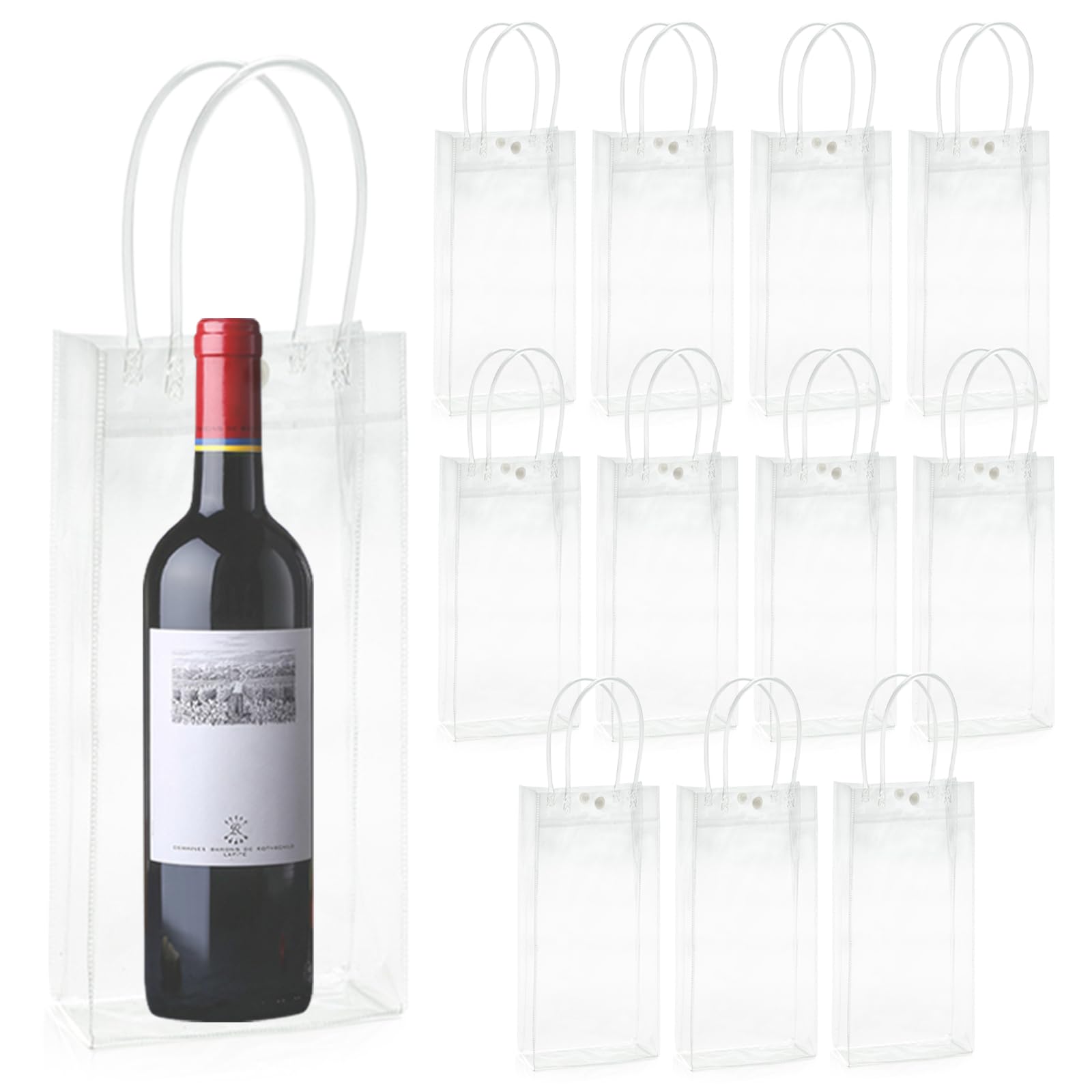12 refrigeratori per bottiglie Ice Bag: 10 x 25 x 10 cm, trasparente per spumante, sacchetto per ghiaccio in PVC, sacchetto per ghiaccio a prova di perdite con manico per birra fredda, vino