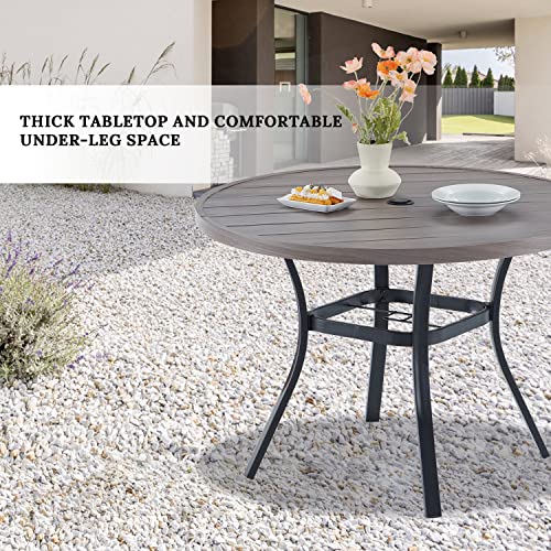 Image of VICLLAX Round Patio Table with Adjustable Umbrella Hole, All Weather Outdoor Round Dining Table for Lawn Garden, 41.2 inchx 28 inch Grey Wood-Like Outdoor Coffee Table