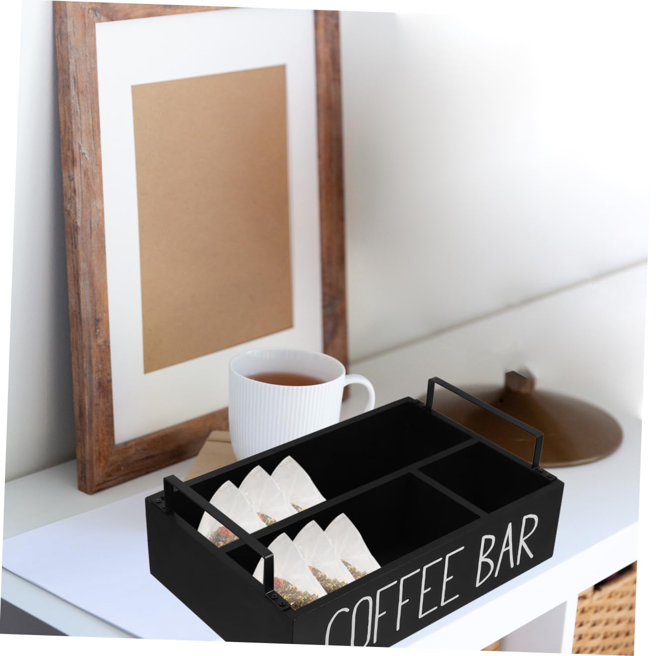 PRETYZOOM Caja Organizadora de Té de Madera Negra Compartimentos, 1 Pieza