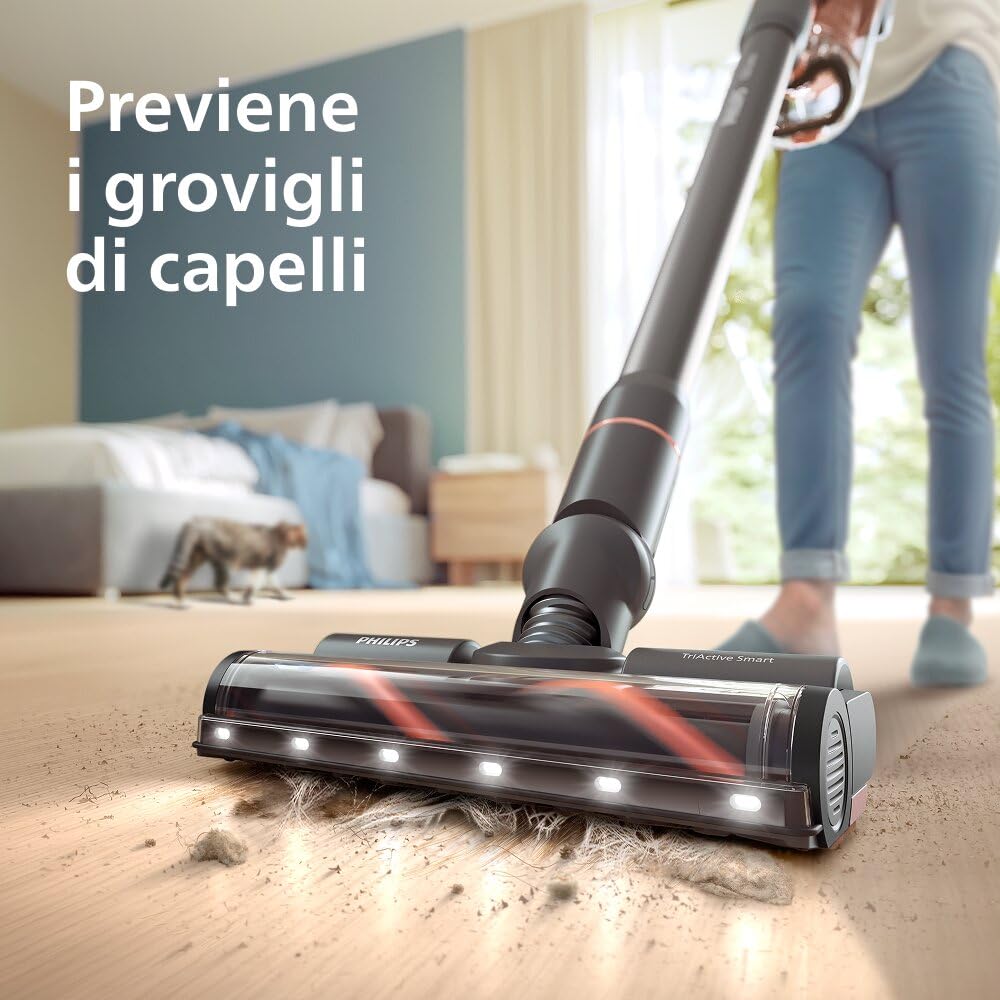 Aspirapolvere senza fili Philips Serie 7000 Pet: 80 min autonomia, elevata potenza aspirazione, rileva tipo pavimento, anti-groviglio capelli, LED, contenitore facile da svuotare ( XC7065/01)