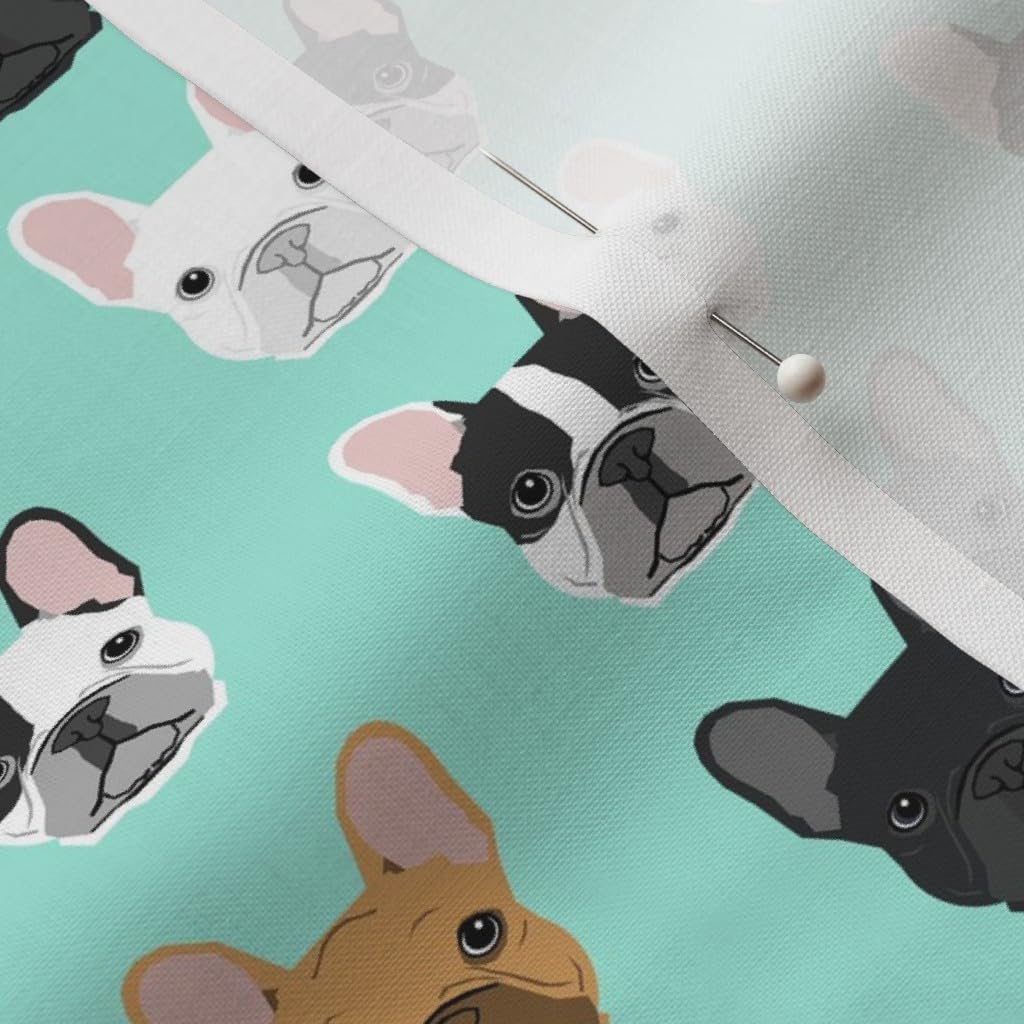 Spoonflower Fabric - French Bulldog, Mint, Dog, Frenchies, Pet, Puppy, Aqua, Rescue, Adopt Printed on Petal Signature Cotton Fabric by The Yard - Sewing Quilting Apparel Crafts Decor