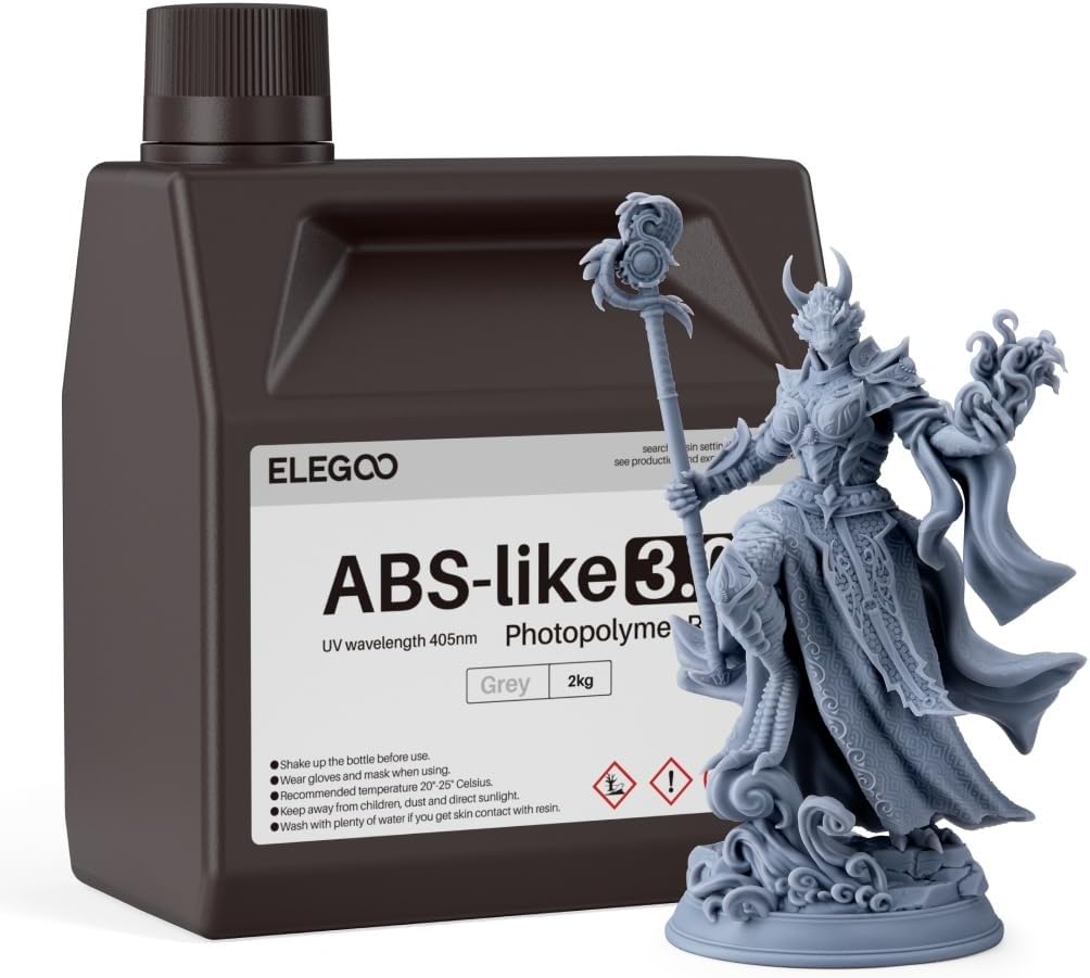 ELEGOO ABS-Like 3D Printer Resin 3.0, 405nm UV-Curing Photopolymer Resin for LCD/DLP 3D Printing, with Enhanced Strength and Toughness, High Precision, Low Viscosity, Grey 2KG