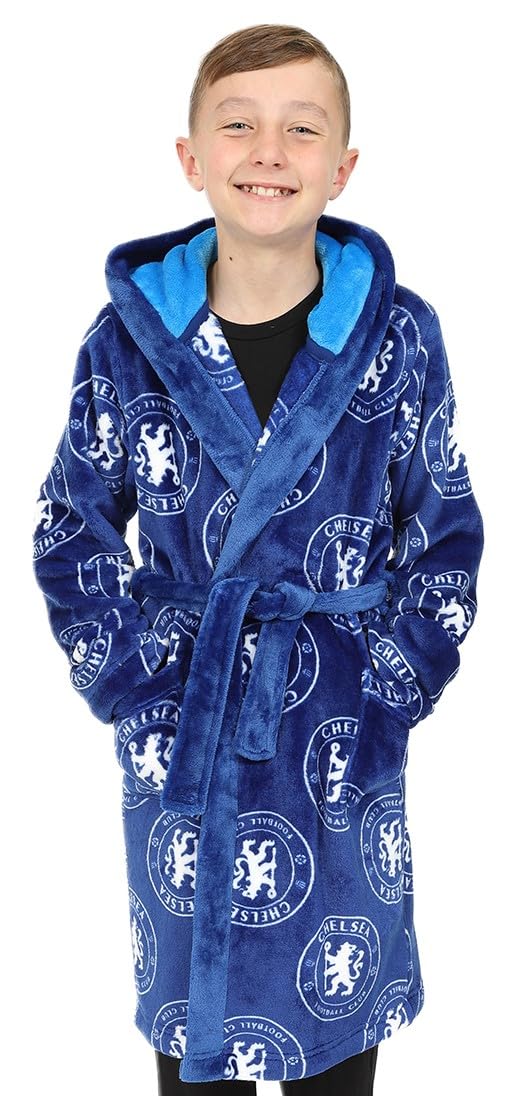 Chelsea Boys Official F.C. Dressing Gown Fleece Hooded Kids Robe (13-14 Years)