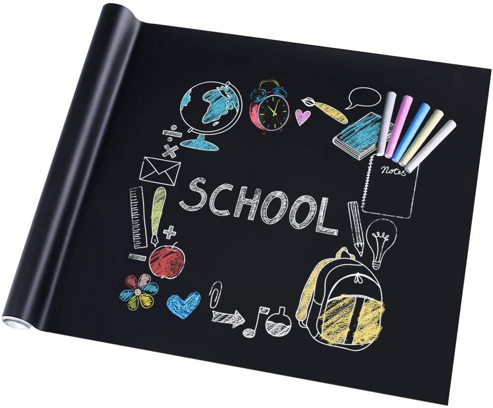 GETKO WITH DEVICE Large Chalkboard Contact Paper Roll Wall Sticker Removable Decal Chalkboard with 5 Chalks for Home School Office College Room Kitchen Kids - 45x200 CM