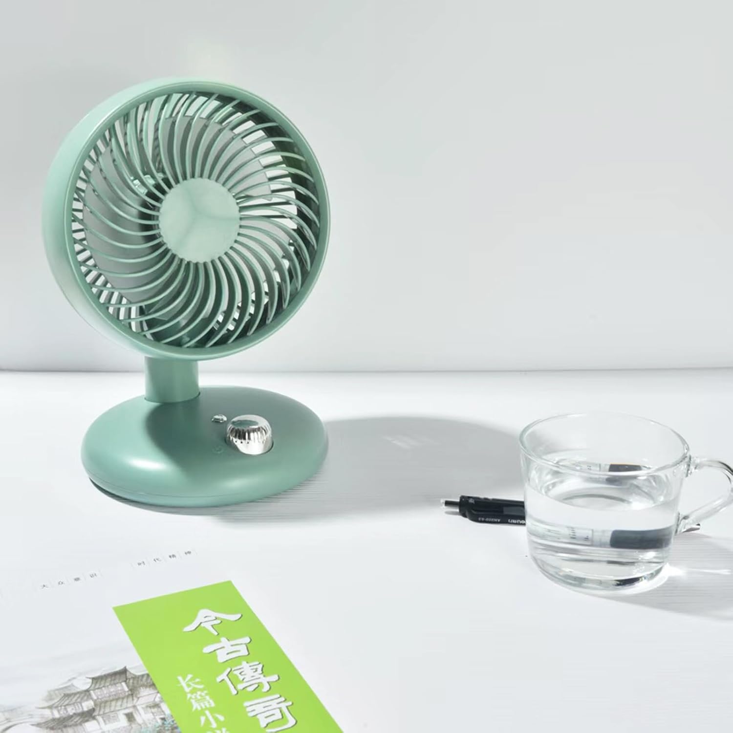 6.49'' 10000mAh Fan Quiet Table Fan Rechargeable Oscillating Fan For Office Desk Library, Green