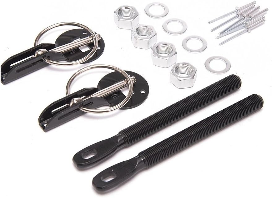 Universal Racing Sport Aluminum Alloy Mount Bonnet Hood Pin Lock Latch Kit Set For Auto Car (black)
