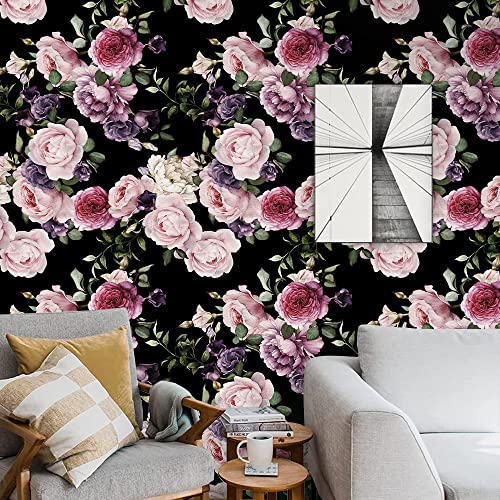 Papier peint pivoine violette pour salon et chambre vintage chic 44x600 cm