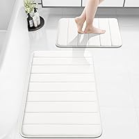 Vista 35 de Buganda Juego de 2 tapetes de baño de espuma viscoelástica y tapete para inodoro en forma de U, lavable a máquina, suave, antideslizante, Negro